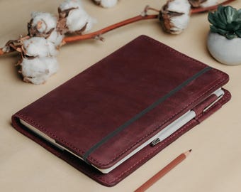 Distressed Crazy Horse Leather A5 Notebook Cover, Rustic Journal Protector, Handmade Leather Sleeve, Unique Gift, Back to school
