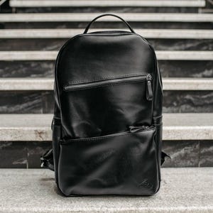 Black Leather Backpack, Laptop Rucksack, Outdoor knapsack, Travel bag, Handmade purse, Minimalist bag, Unisex Backpack
