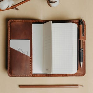 Personalized A6 Leather Notebook Cover with Pockets, Custom Refillable Journal Sleeve, Customizable Planner Cover, Back to school image 8