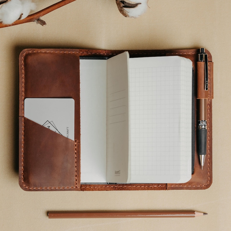 Personalized A6 Leather Notebook Cover with Pockets, Custom Refillable Journal Sleeve, Customizable Planner Cover, Back to school image 8