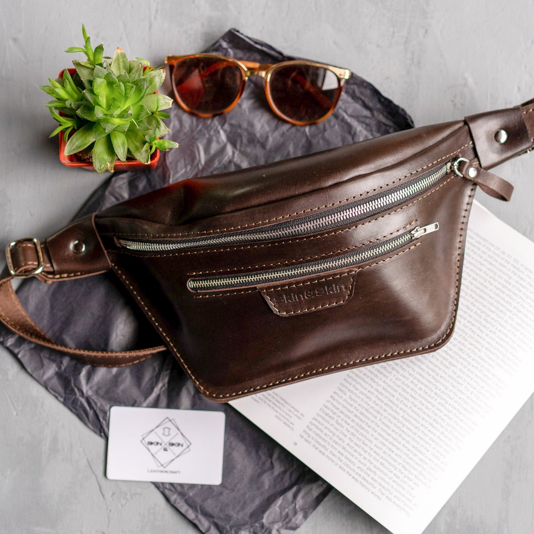 Travel Waist Bag Men Leather Bum Bag Dark Brown Belt Pouch Etsy