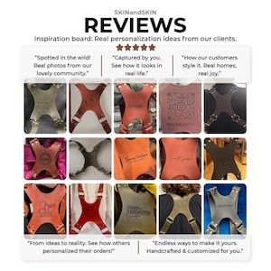The image is a collage of various photographs featuring different types of backpacks or straps, along with some text descriptions.