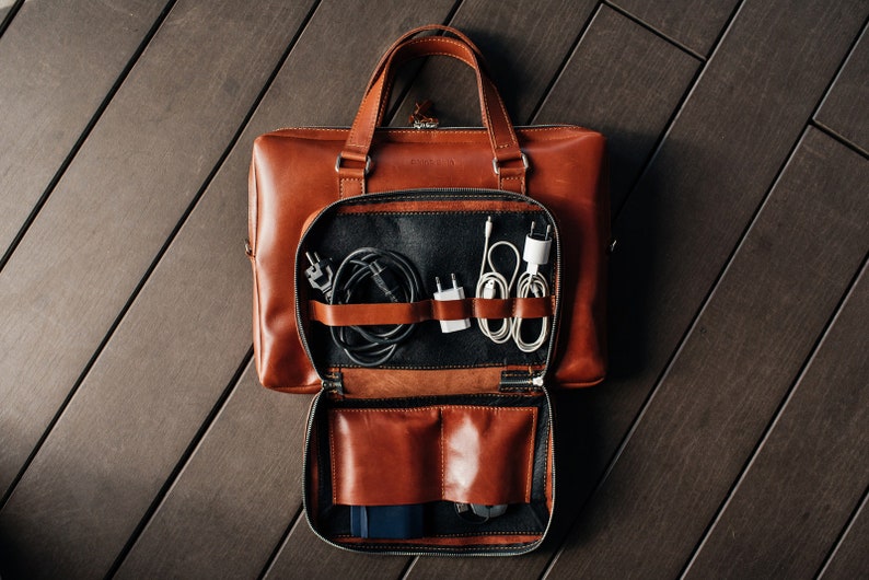 Cognac leather laptop briefcase men office bag computer Etsy