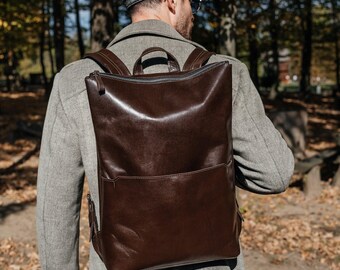 Herren-Lederrucksack, Laptoptasche, Bürotasche, Reisetasche, College-Rucksack