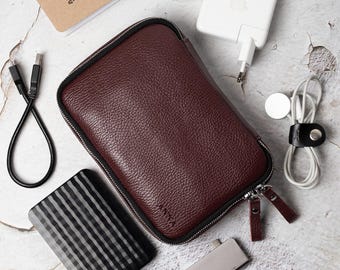 Personalized Brown Cable and Charger Organizer, Travel Charge Storage Bag, Handmade Travel Organizer, Back to school