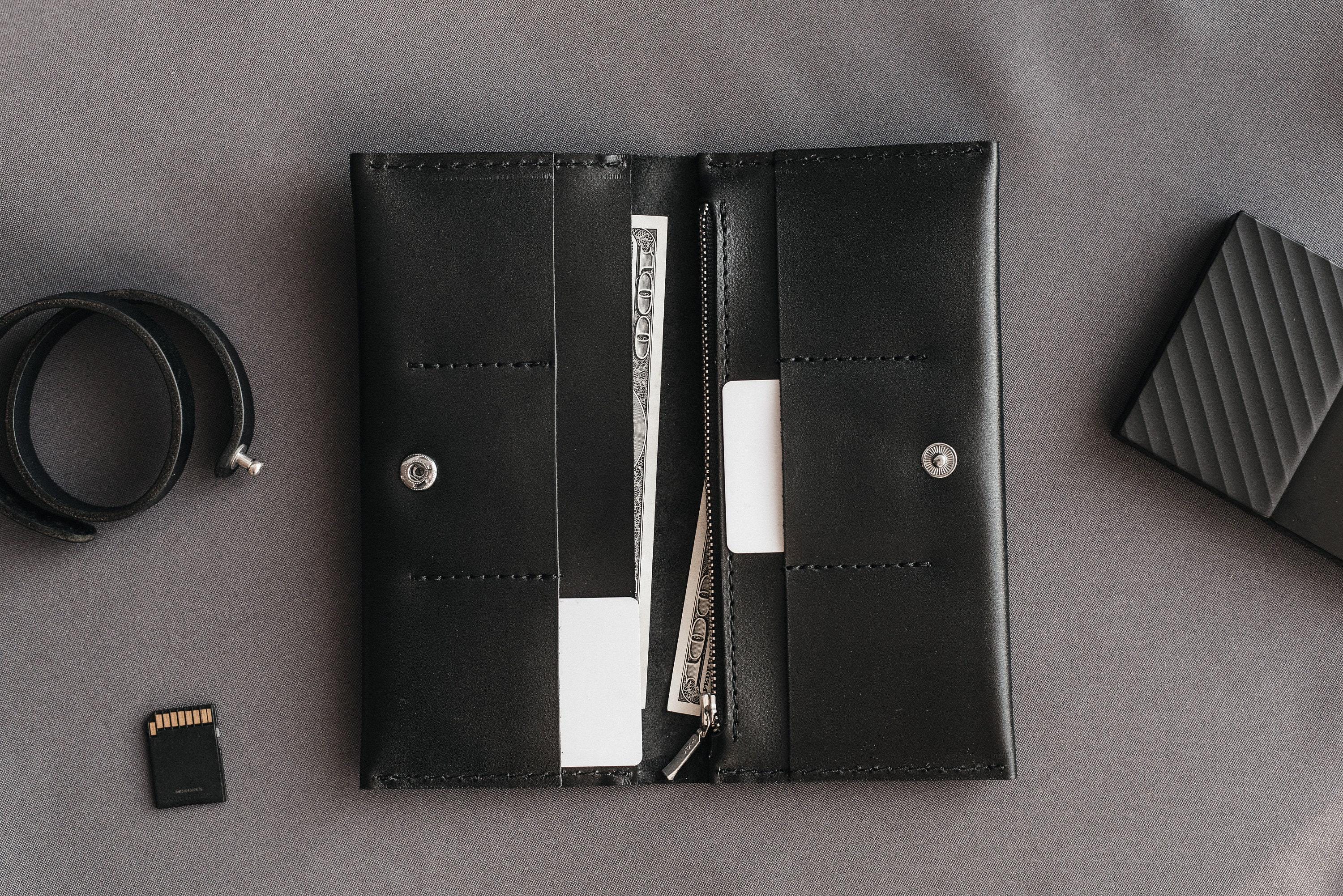 Long Card Wallet With Coin Pocket, Personalized Mens Travel