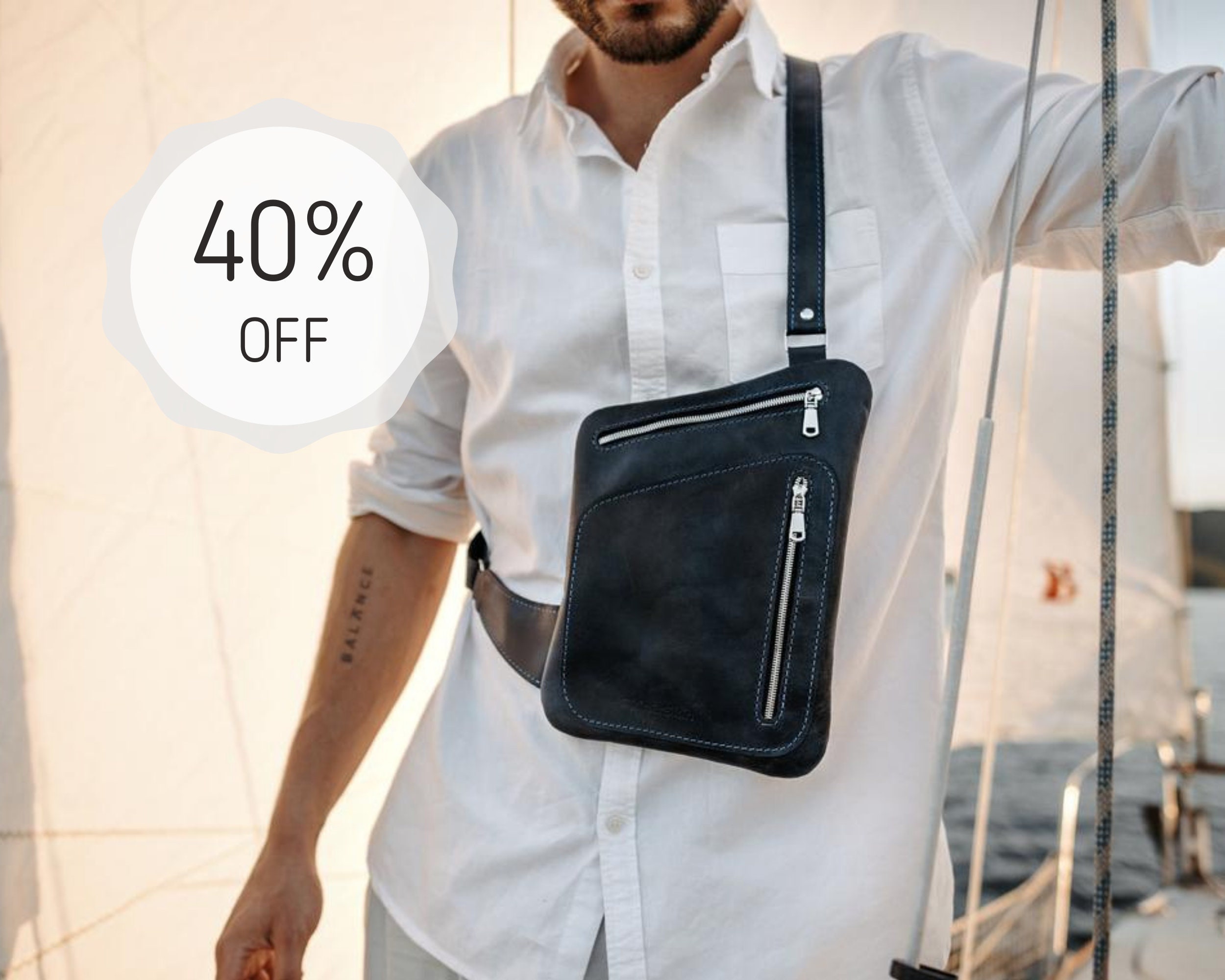 Minimalist leather sling bag chest travel pouch personalized Etsy