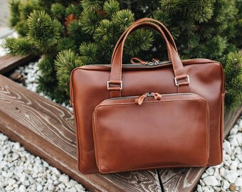 Genuine Leather Laptop Bag for Men, Handmade Briefcase, Brown Leather Office Bag, Gift for Him, Work Bag for Laptop