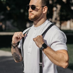Tirantes de cuero hechos a mano, tirantes tradicionales para hombre, tirantes con botón, tirantes de boda, ropa elegante para hombre, regalo para él