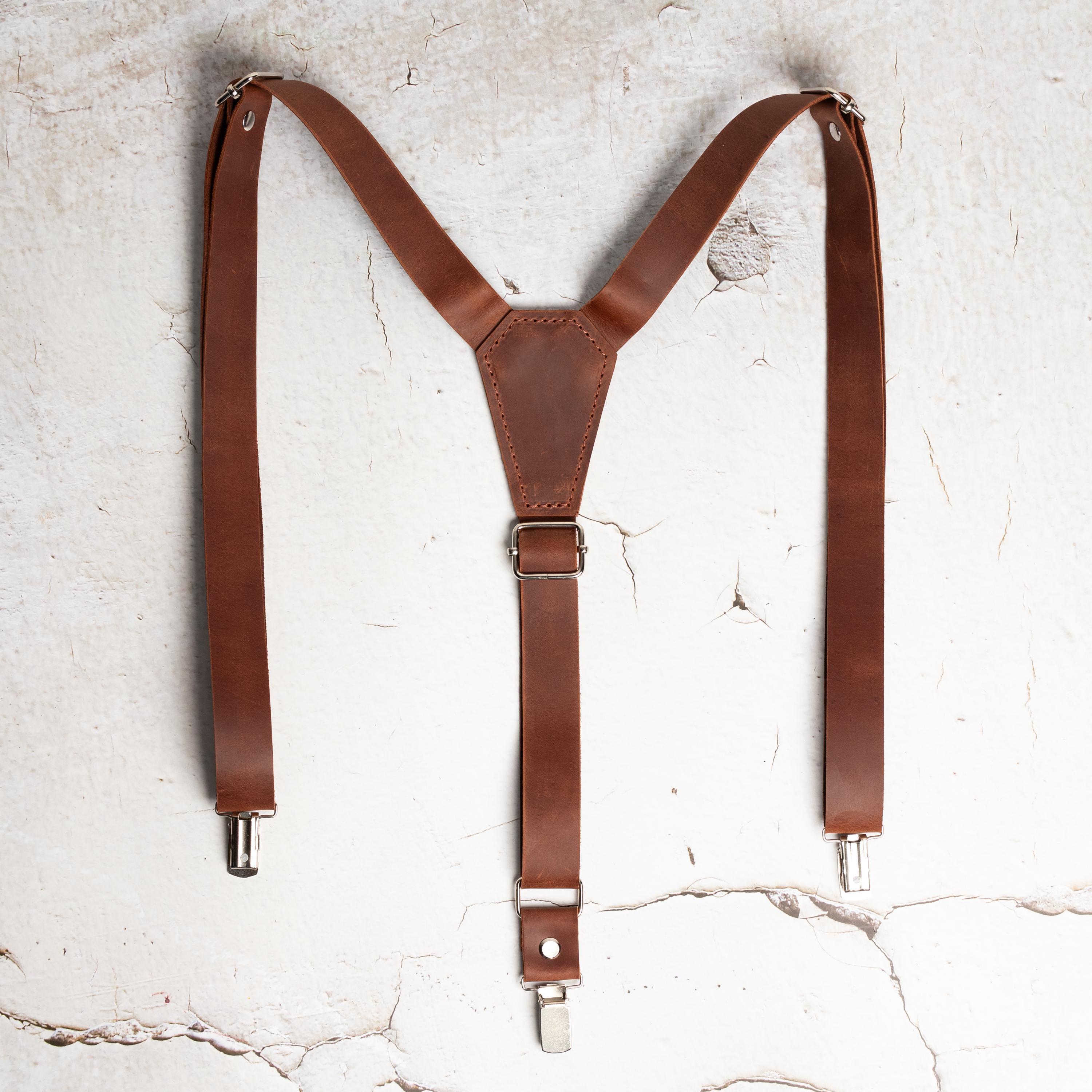 Leather Suspenders for Men, Handmade Y-Back Straps, Adjustable Fit, Wedding Groomsmen Gift, Formal Attire