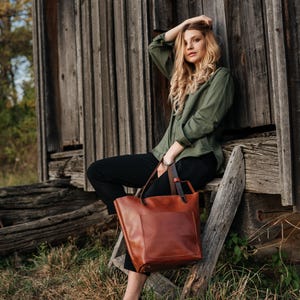 Brown Leather Tote Bag for Women, Handcrafted Handbag Shopper, Soft Leather Purse, Everyday Carryall