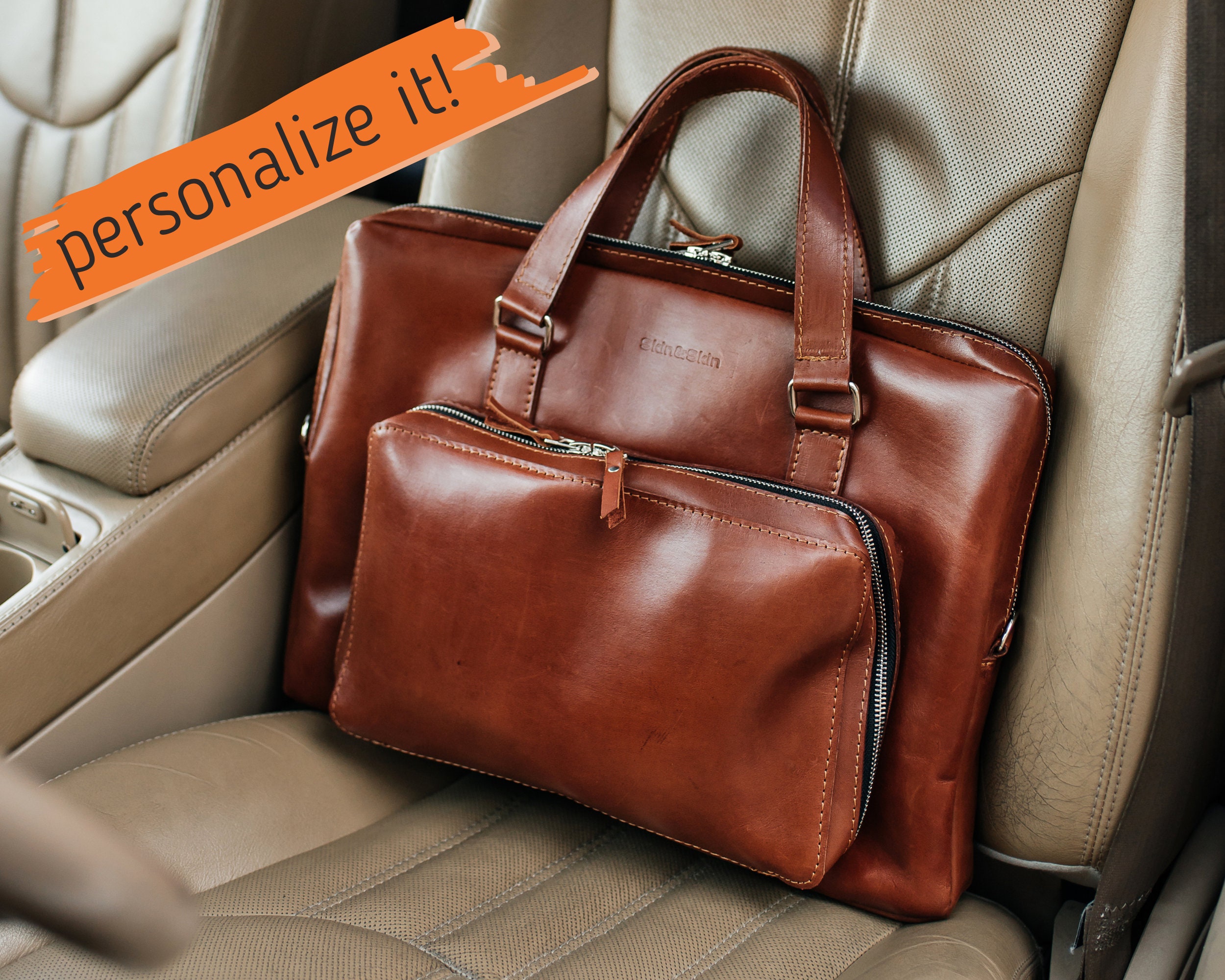 beige leather backpack