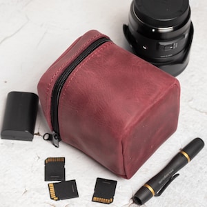 Personalized Rustic Brown Leather Lens Case, Camera Lens Protector, Personalized Lens Holder, Photographer Gift