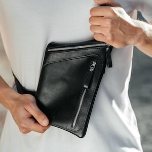 Männer Ledertasche, schwarze Crossbody-Geldbeutel, Taillengürteltasche, Reisereißverschlusstasche, individuelle Gürteltasche, Männergeschenk