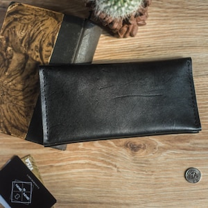 Cartera larga para tarjetas con bolsillo para monedas, bolsa de viaje personalizada para hombre, monedero negro con cremallera y asa, cartera de motociclista plegable, billetera delgada grabada imagen 6