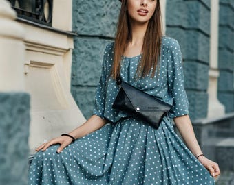 Leather belt bag, envelope crossbody, city & travel fanny pack or hip bag, black mini clutch handbag, women bum bag, Back to school