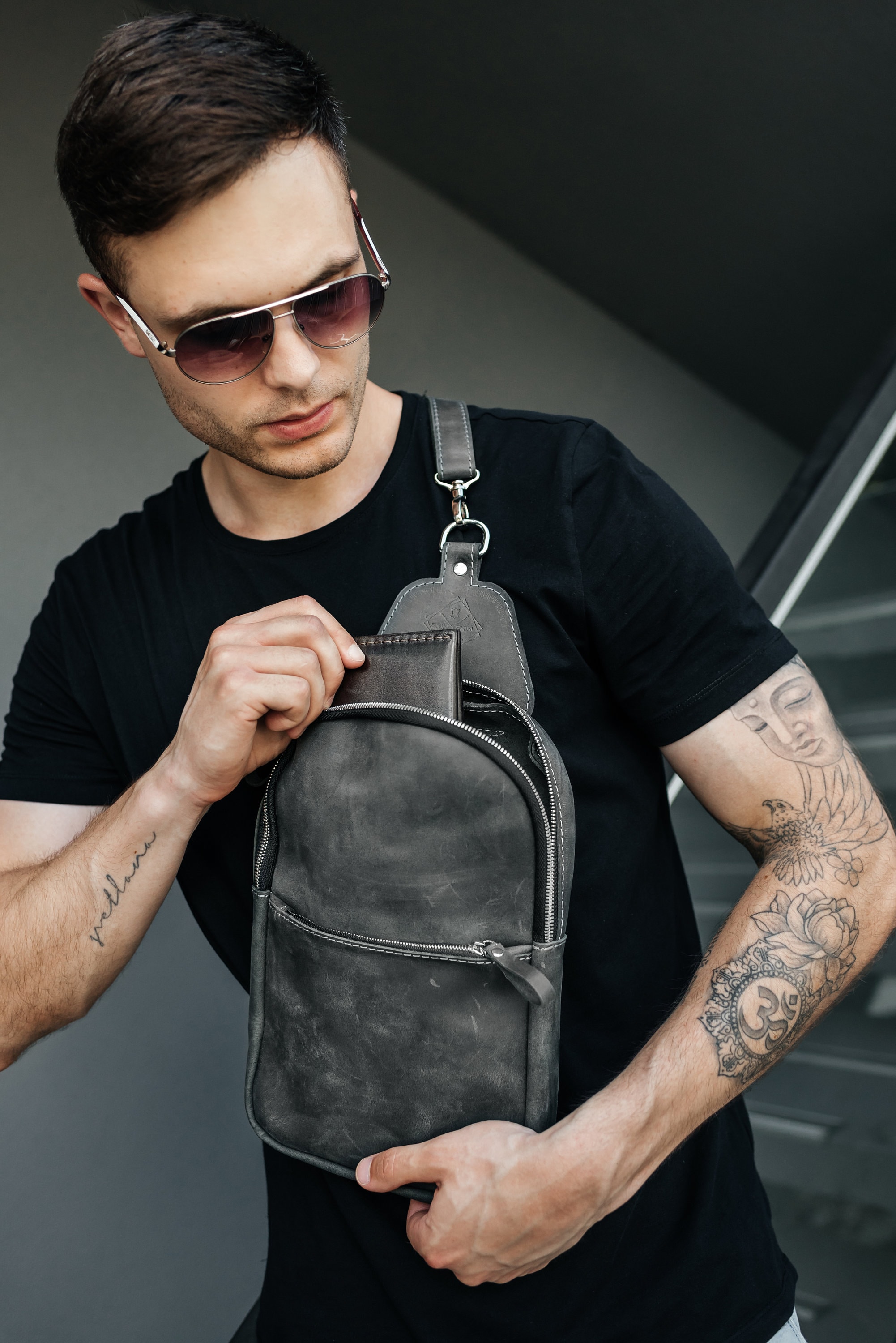 Leather bag sling leather bag sling bag vintage bag brown Etsy