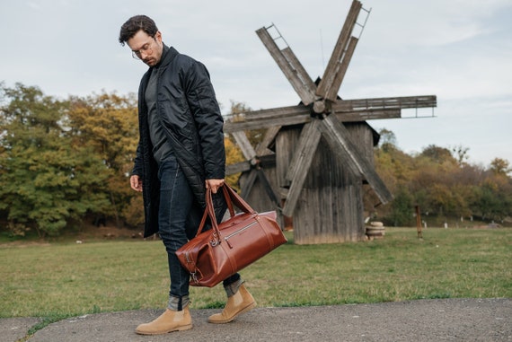 Leather Duffle Bag Weekender Travel Bag Man Cognac Overnight Handbag Personalized Gym Bag Custom Carry on Purse Sports Airplane Luggage Etsy