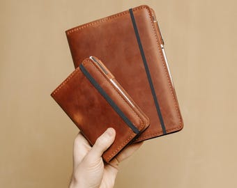 Leather Journal Cover for Moleskine Cahier A6 Journal,  Field Notes Cover, Writer Gift, Back to school, Leather Accessories for Him
