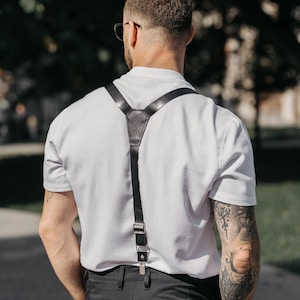 Rustic Leather Suspenders, Handmade Y-Back, Adjustable Straps, Wedding Attire, Formal Men’s Fashion