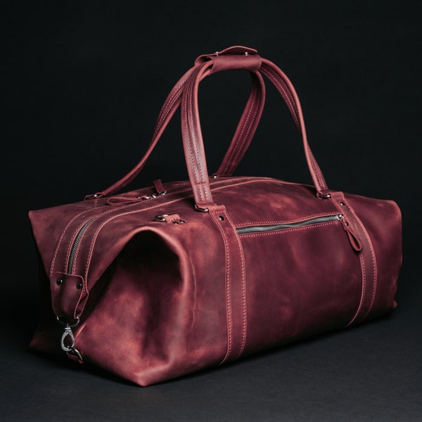 Crazy Horse Leder Seesack Burgund, Weekend Bag, Herren Reisetasche, Minimalistische Reisetasche, Reise Handgemacht