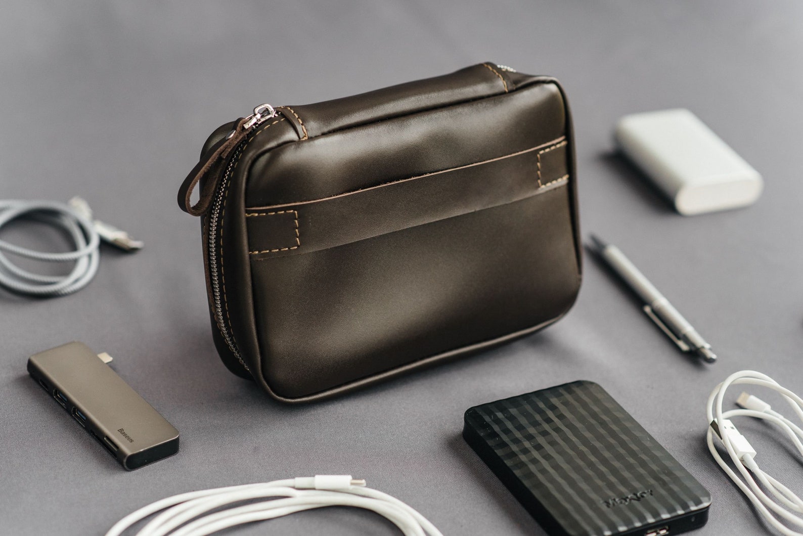Travel Cable Organizer Leather Charger Storage Case for Etsy