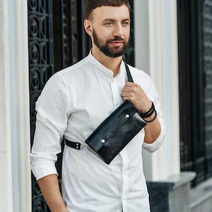 Sac à bandoulière de voyage, sac à main noir pour homme, sac à main hanche, pochette en cuir ceinture, cadeau homme