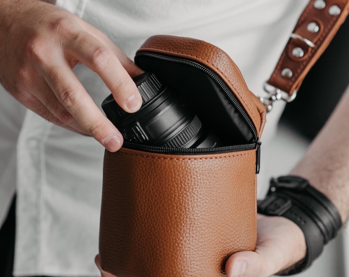 Custom Leather Lens Case, Protective Camera Lens Holder, Travel Photography Accessory, Personalized Brother Gift
