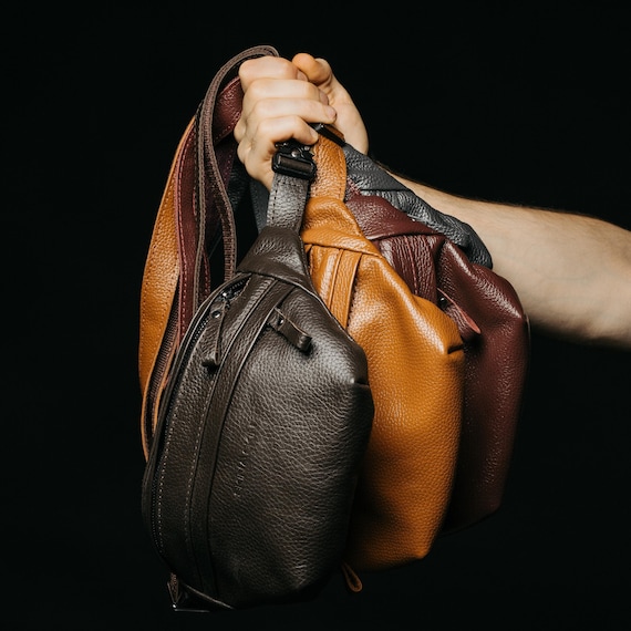 Handcrafted Leather Belt Bag, Minimalist Crossbody Sling, Soft Grain Leather Travel Pouch, Everyday Carry, Halloween gift