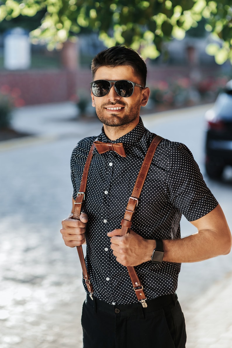 Cognac Leather Suspenders Rustic Wedding Grooms Braces Pants Etsy