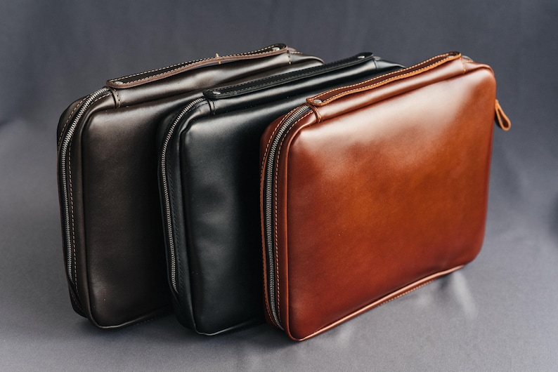 Mens leather organizer, custom business portfolio, cognac cord holder, cable & laptop case, Women gift, Back to school image 6