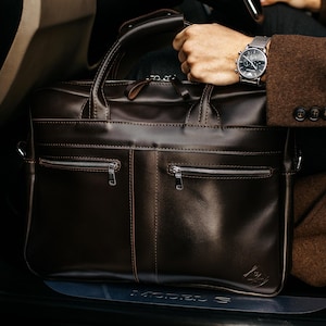 Maletín de oficina de cuero marrón personalizado, bolso para portátil, bolso de mensajero, bolso de trabajo