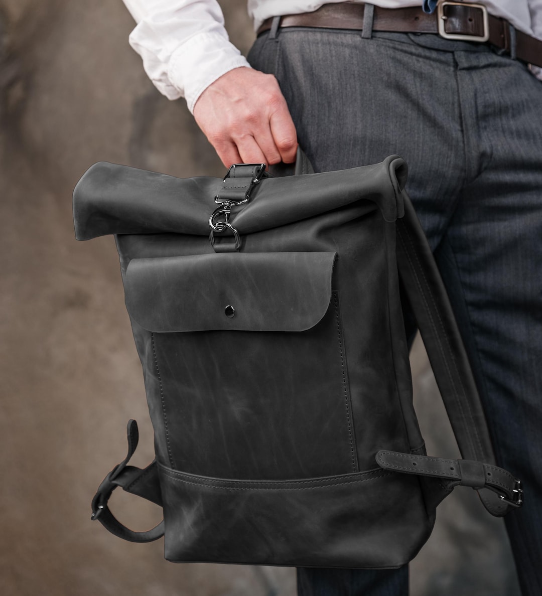 Handmade Rolltop Leather Backpack in Black, Gray or Cognac, Perfect ...