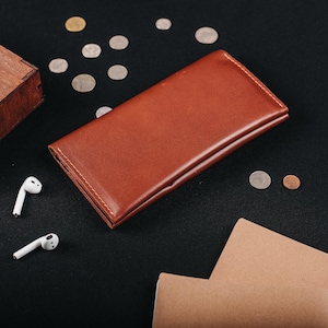 Portafoglio lungo in pelle da uomo, portafoglio marrone, porta carte personalizzato, regalo per lui, regalo per fidanzato