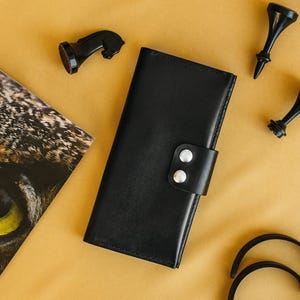 Monedero negro plegable para tarjetas de presentación, tarjetero para hombre, organizador profesional, billetera de cuero personalizada, tarjetero, regalo para hermano