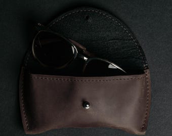 Custom Leather Sunglasses Case, Handmade Eyewear Holder, Fathers Day Gift, Travel Glasses Sleeve, Protective Case