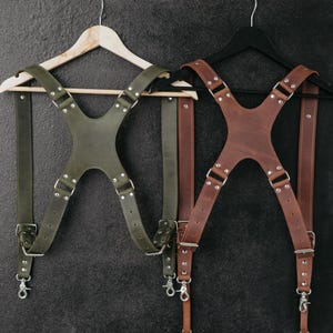 Doppel-Kameragurt Leder, Kameragurt 3-fach Schultergurt, Multi-Kameragurt Leder, Fotograf Geschenk