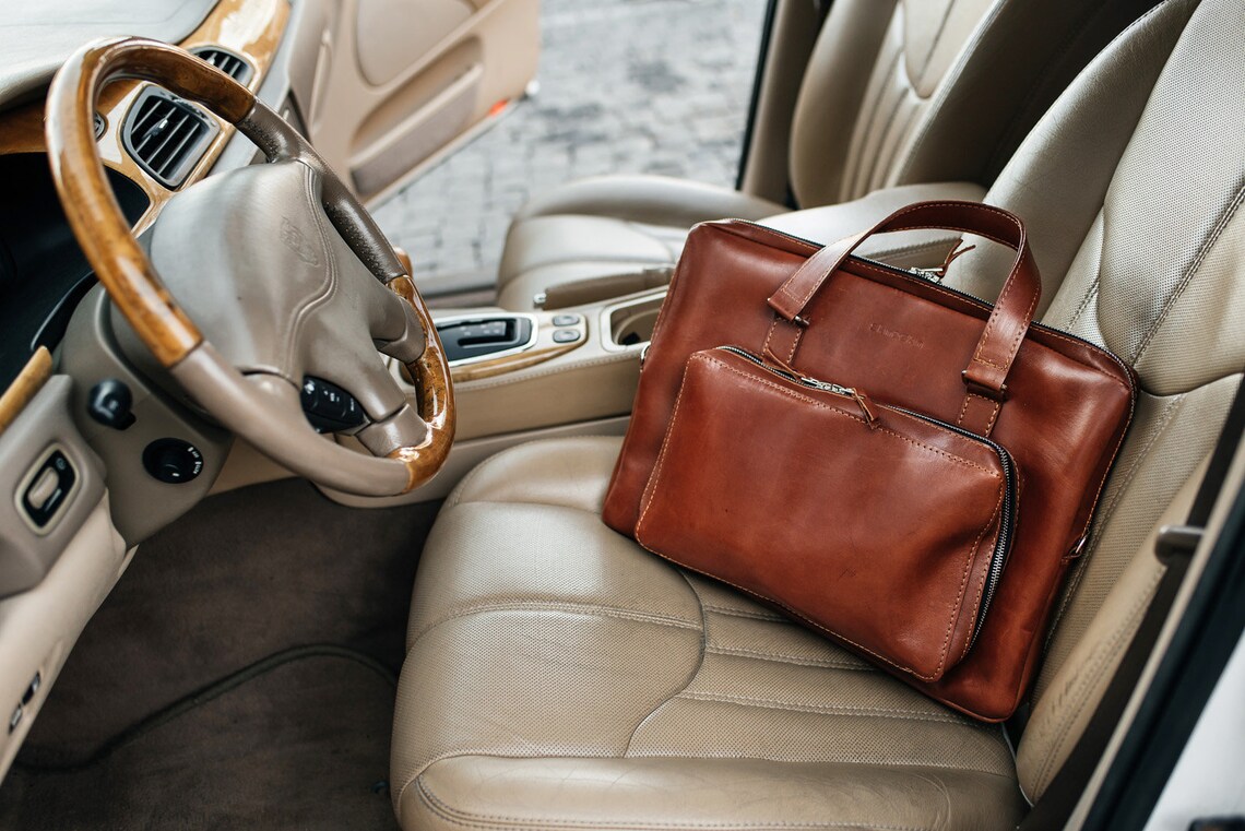 Cognac leather laptop briefcase men office bag computer Etsy