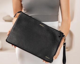 Custom Leather  Clutch Purse, Personalized Design Wallet, Handmade Customizable Bag, Gift for Her