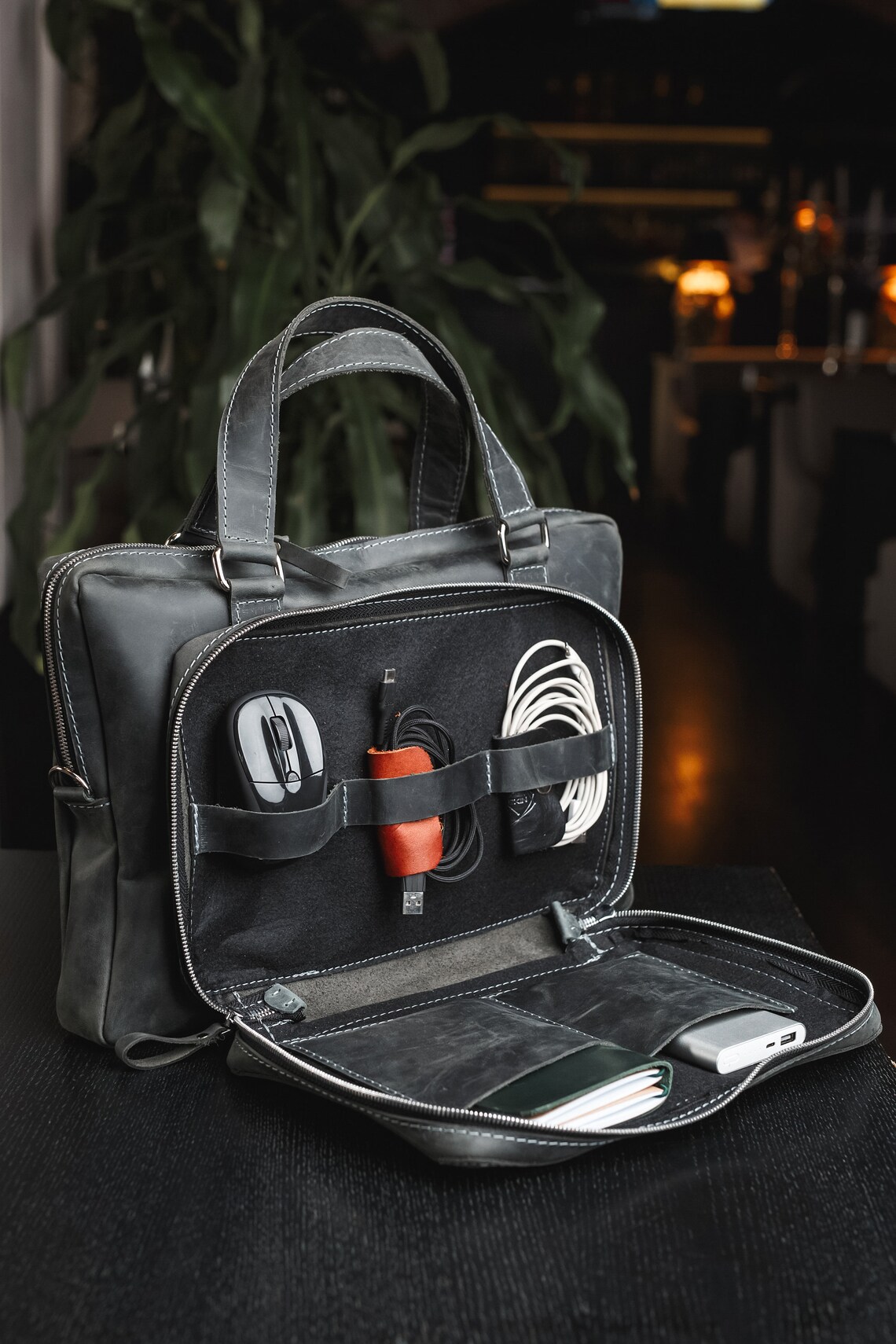 Custom laptop bag gray leather men briefcase computer office Etsy