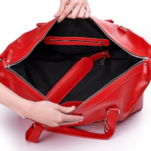 Leather duffle bag, overnight or weekend red bag, gym or travel bag, large sport bag image 8