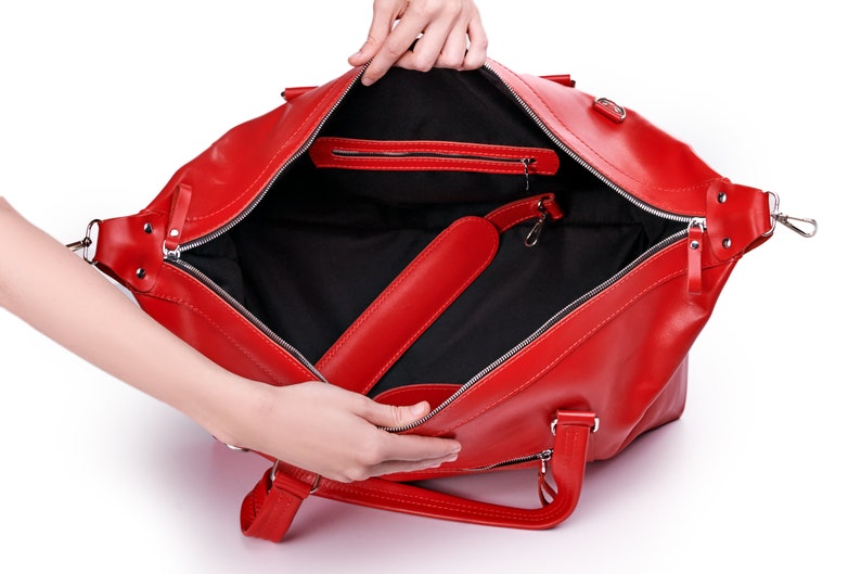 Leather duffle bag, overnight or weekend red bag, gym or travel bag, large sport bag image 8