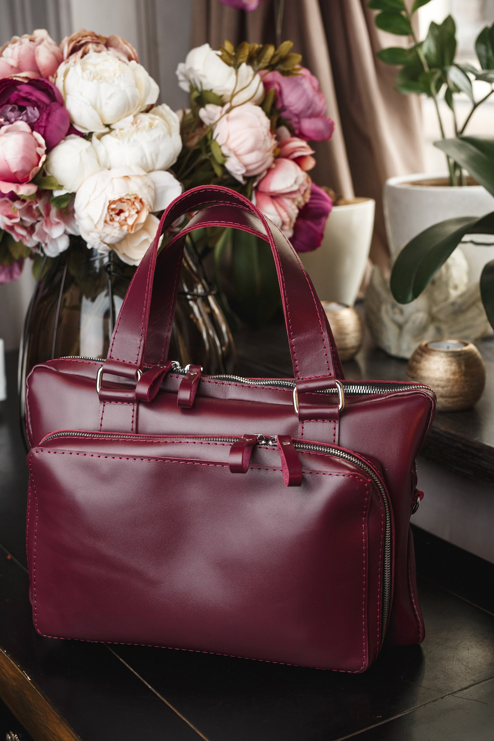 Personalized burgundy briefcase women leather work bag Etsy