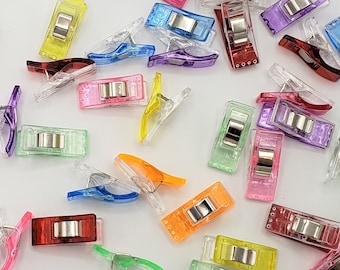 Mini Sewing clips, 25pc rainbow colors, optional tin notions box | plastic binder clips for quilting, sewing, and fabric pattern clipping