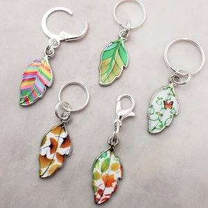 Leaf Stitch Markers for Knitting, 5pc mixed set | Crochet stitch marker, progress keeper, project bag charms, crochet accessories