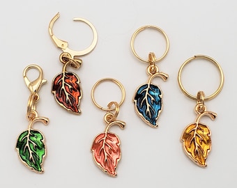 Leaves Stitch Markers for Knitting, 5pc set jewel oil drop | Crochet stitch marker, progress keeper, project bag charms, crochet accessories