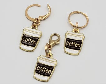 Coffee Cup Stitch Markers | Enamel Charm Stitch Markers 3pc