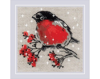 Riolis Winter Guest Cross Stitch Kit - 4"x4" 14-Count Aida with Embellishments