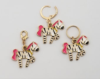 Stitch Markers for Knitting, 3 pc Dancing Zebra | Crochet stitch marker, progress keeper, project bag charms, crochet accessory