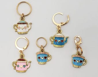 Tea for Two Stitch Markers | Enamel Charm Stitch Markers 3pc